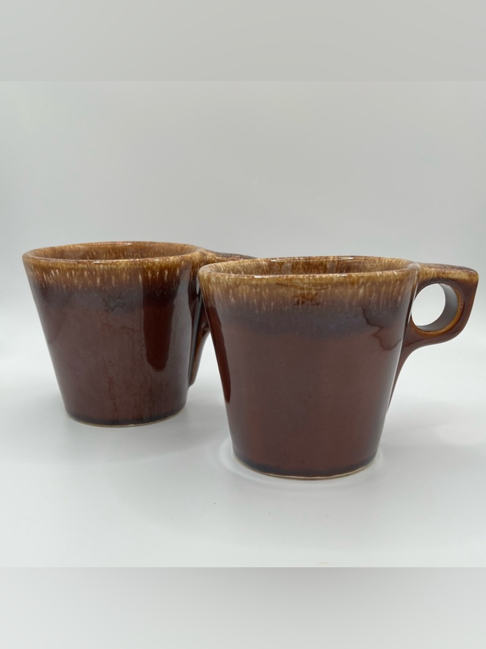 Vintage Hull Pottery Brown Drip Glaze Oven Proof USA Coffee Cup Mug - Set of 2